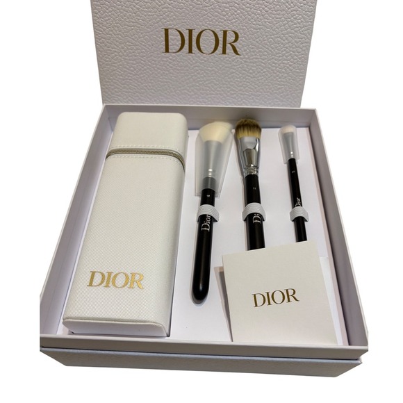 Dior Other - Dior Makeup Brush Set With White Leather Case Gold Logo New